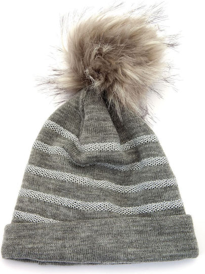 Pom Pom Beanie Unisex Σκούφος Πλεκτός σε Γκρι χρώμα