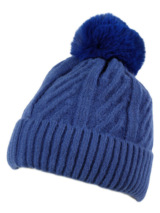 Pom Pom Beanie Unisex Beanie Gestrickt in Blau Farbe