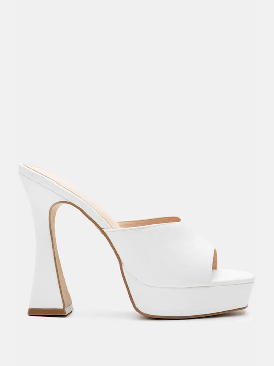 Luigi Chunky Heel Mules White