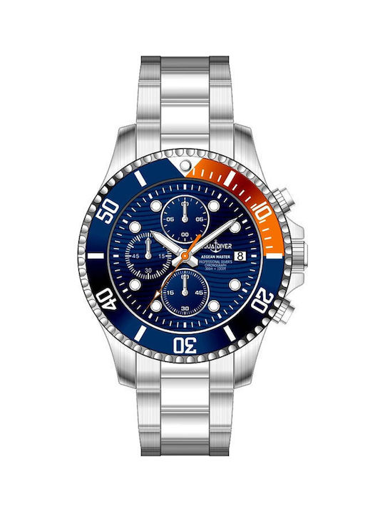 Aquadiver Master Watch Chronograph Battery with Silver Metal Bracelet