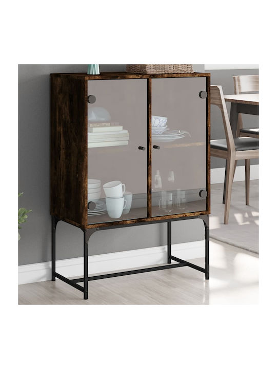 Wall Mounted Particle Board Living Room Display Cabinet with Glass Smoky Oak 69x37x100cm