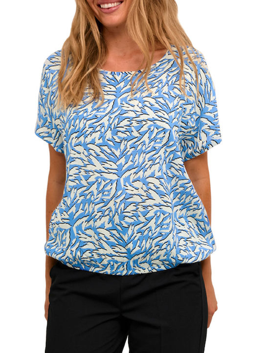 Kaffe Damen Sommer Bluse Kurzärmelig Hellblau