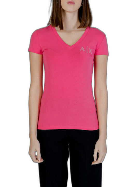 Armani Exchange Γυναικείο T-shirt με V Λαιμόκοψη Φούξια