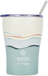 Estia Coffee Mug Save The Aegean Glass Thermos Stainless Steel BPA Free ECOZEN HORIZON 350ml with Straw