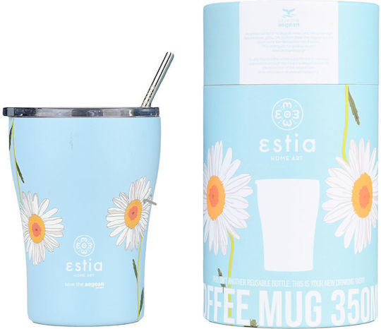 Estia Coffee Mug Save The Aegean Glass Thermos Stainless Steel BPA Free 350ml Dreamy Sky with Straw