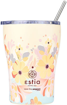 Estia Coffee Mug Save The Aegean Glass Thermos Stainless Steel BPA Free SPRING SONATA 350ml with Straw 01-23126