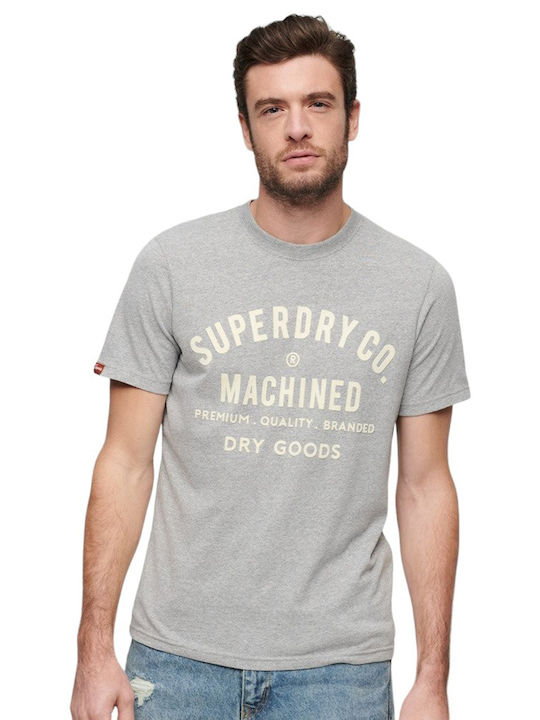 Superdry D3 Ovin Workwear Flock Graphic Tricou pentru bărbați cu mâneci scurte Ash Grey Marl