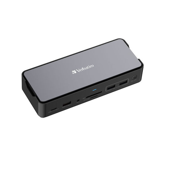 Verbatim CDS-15S USB-C Docking Station με HDMI 4K PD Ethernet και σύνδεση 3 Οθονών Γκρι