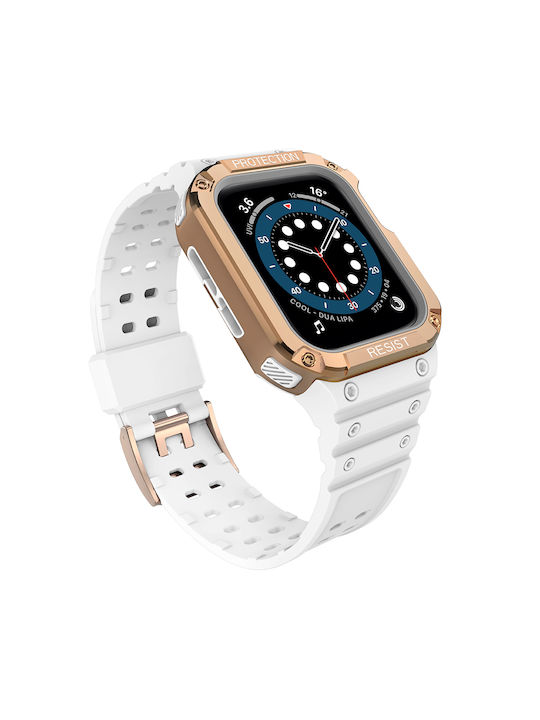 Hurtel Каишка Силикон Gold/White (Apple Watch 7, Apple Watch SE)