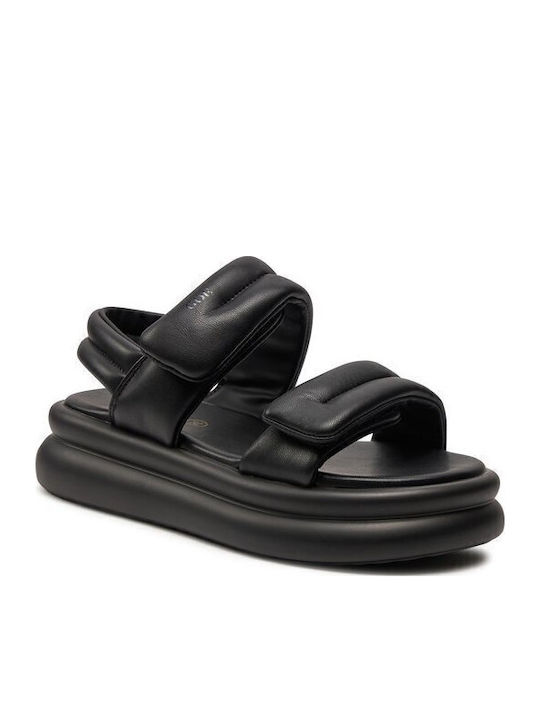 Goe Leather Black Women's Flat Sandals