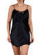 Primoda Winter Satin Women's Nightdress Black