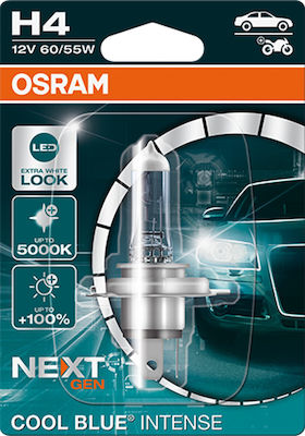 Osram Lampen Auto & Motorrad Cool Blue Intense NextGen +100% H4 Halogen 5000K Kaltes Weiß 12V 55W 1Stück