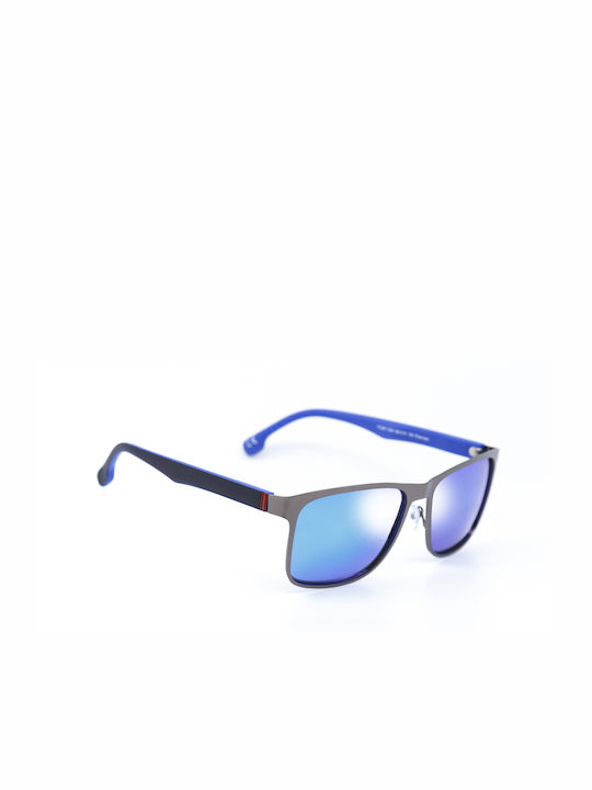 Monte Como Men's Sunglasses with Gray Plastic Frame and Blue Mirror Lens PL367 C04