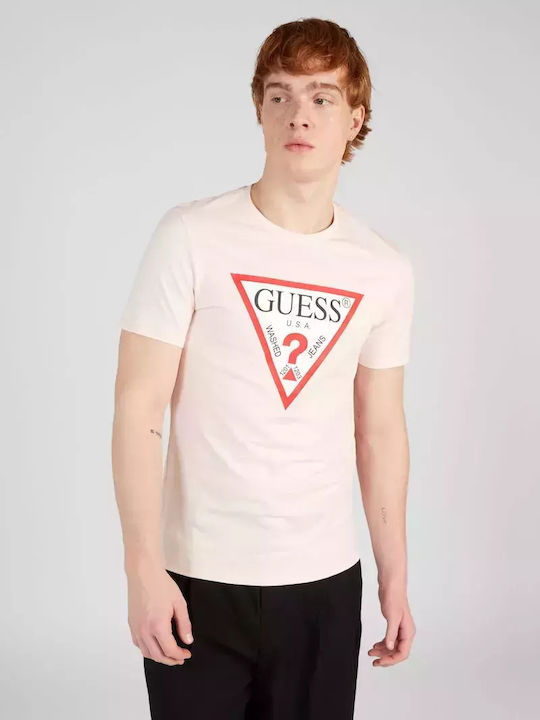 Guess T-shirt Bărbătesc cu Mânecă Scurtă Roz