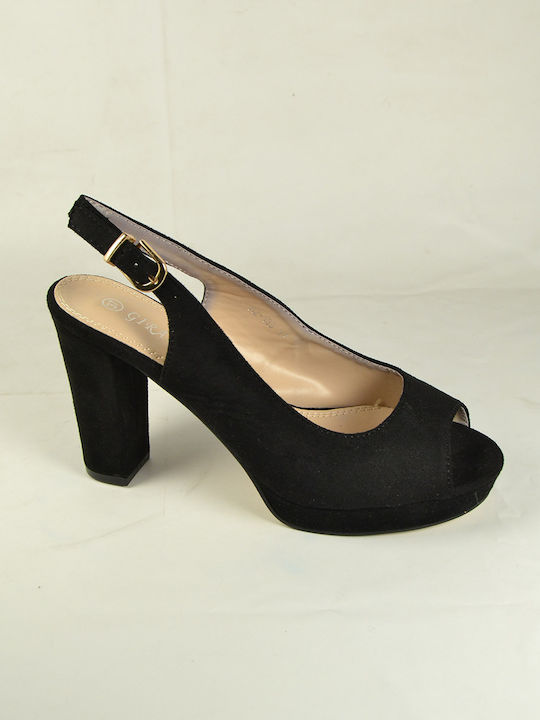 Peep Toe Γόβες με Λουράκι Μαύρες