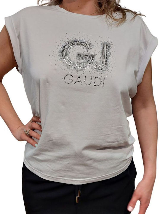 Gaudi Women's Summer Blouse Cotton Short Sleeve White