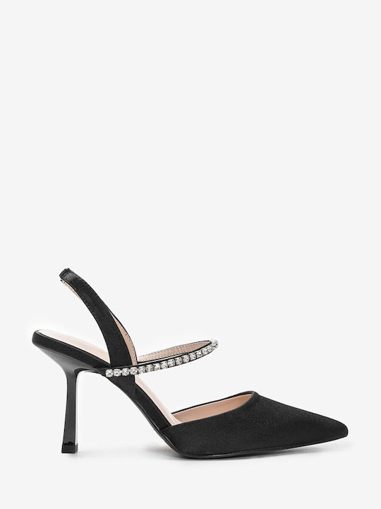 Alta Moda Pointed Toe Black Heels with Strap