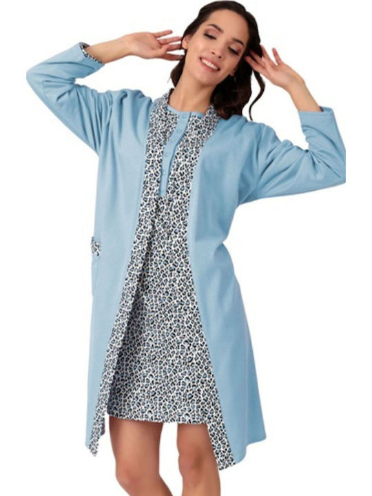 Tres Chic Winter Women's Robe with Nightdress Sky Blue