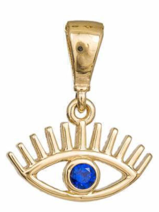 Charm Очи от Жълто Злато 14 Карата с Сини Зиркон
