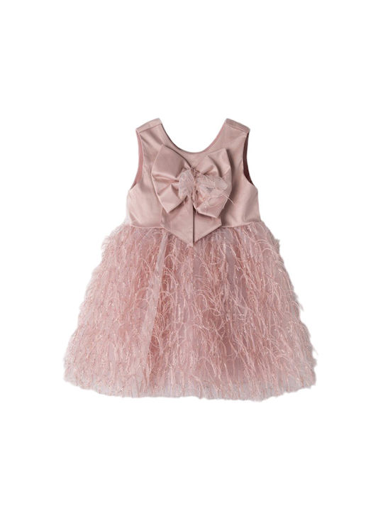 Εβίτα Παιδικό Φόρεμα Σατέν Αμάνικο Ροζ