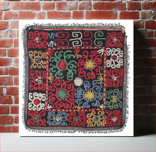 Crocheted Fringe, Cloth And Ikat Bands, Pieced, Printed Lining Картина Металик 110x110см
