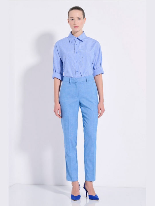 Matis Fashion Γυναικείο Γαλάζιο Σετ με Ψηλόμεσο Παντελόνι με Λάστιχο σε Κανονική Εφαρμογή