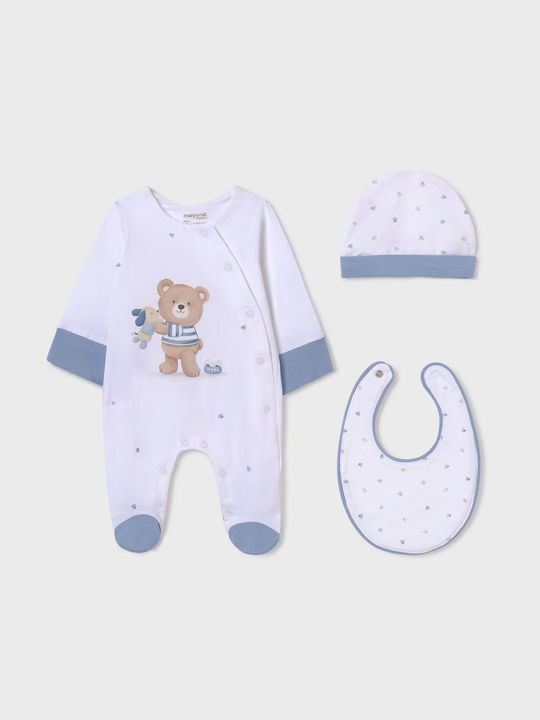 Mayoral Baby Bodysuit Set Long-Sleeved with Accessories Blue Dark Blue 3pcs