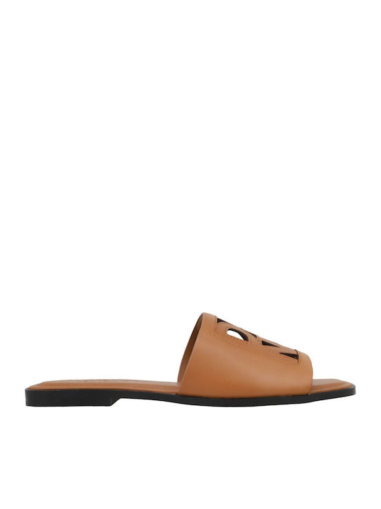 Jalila Leather Women's Flat Sandals in Tabac Brown Color