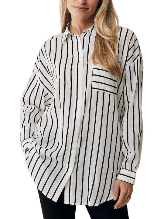 Women's Striped Long Sleeve Shirt White