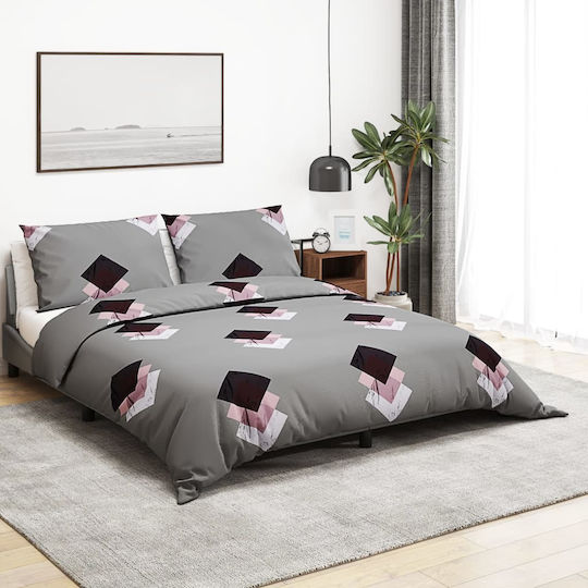 vidaXL Set Cotton Duvet Cover 155x220cm Single with Pillowcase Grey