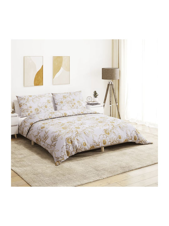 vidaXL Комплект Плик за Завивка Памучен Кинг Сайз с 2 Калъфки 260x240 White and Brown