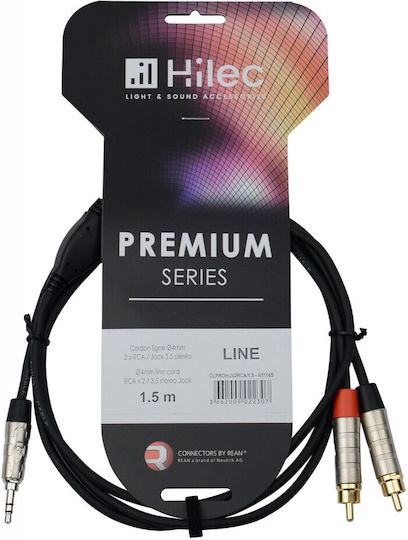 Hilec 3.5mm Jack Cable 3.5mm Male - 2x RCA Male Black 1.5m CLPROmJs2RCA/1.5