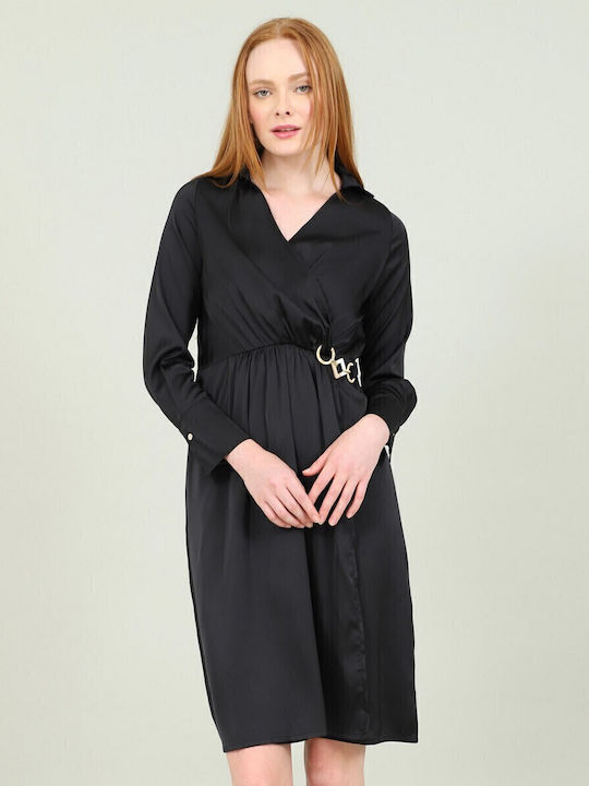 Midi Evening Dress Wrap Black