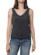 Women's Summer Blouse Cotton Sleeveless with V Neckline Polka Dot Navy Blue