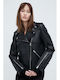 Hugo Boss Women's Short Lifestyle Leather Jacket for Winter Black