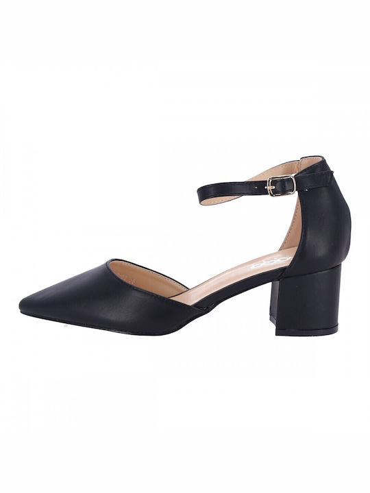 GoGo Shoes Pointed Toe Black Medium Heels with Strap Τακούνι