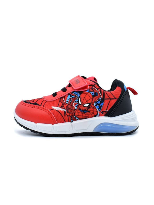Spiderman Παιδικά Sneakers Ανατομικά με Φωτάκια Κόκκινα