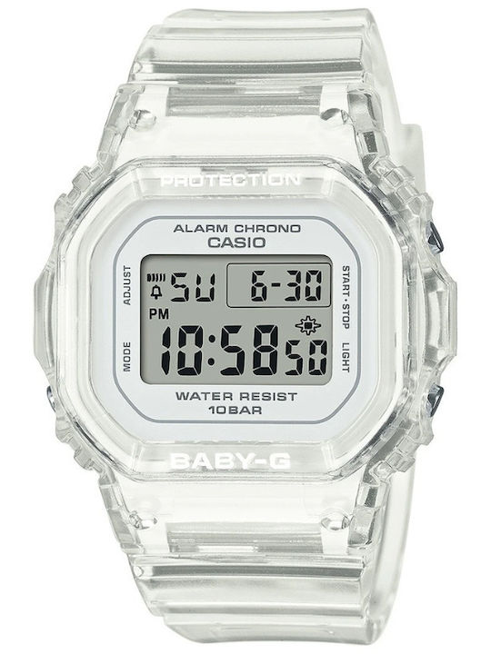Casio Γυναικείο Ρολόι 38mm Χρονογράφος Μπαταρίας με Λευκό / Λευκό Καουτσούκ Λουράκι