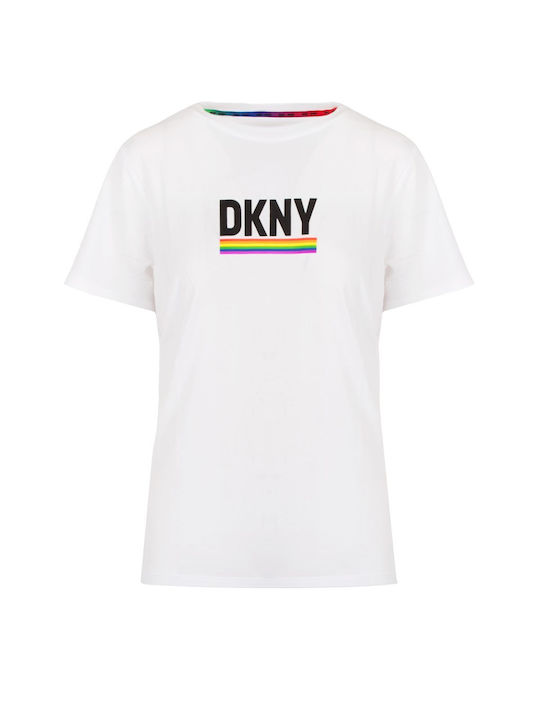 DKNY Damen Sommer Bluse Baumwolle Kurzärmelig Weiß