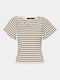 Vero Moda Women's Summer Blouse Short Sleeve with V Neckline Striped Gray