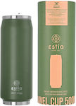 Estia Travel Cup Save the Aegean Recycelbar Glas Thermosflasche Rostfreier Stahl Forest Spirit 500ml mit Stroh