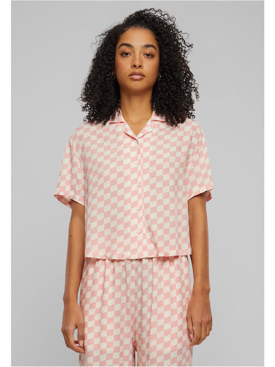 Urban Classics Women's Short Sleeve Shirt lemonade pink check