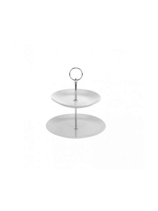 Excellent Houseware Εταζέρα 2 Ορόφων από Πορσελάνη Λευκή Ø21cm Π21xΜ25cm