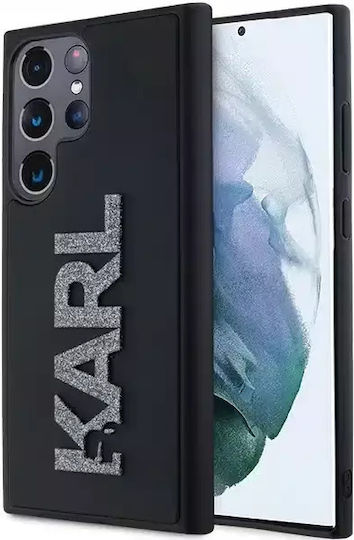 Karl Lagerfeld 3d Rubber Glitter Logo Umschlag Rückseite Kunststoff / Silikon Schwarz (Galaxy S23 Ultra)