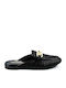 Flat Leather Mules in Black Color