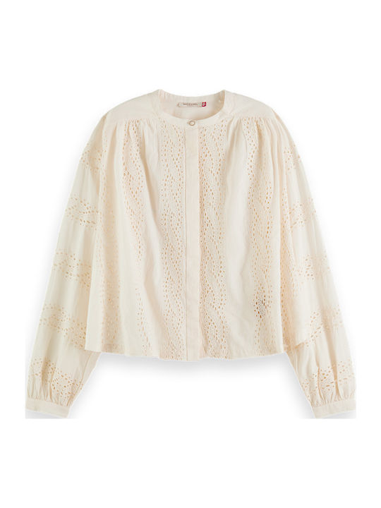 Scotch & Soda Anglaise Langärmelig Damen Hemd Weiß