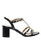 Mourtzi Leather Women's Sandals Black with Medium Heel