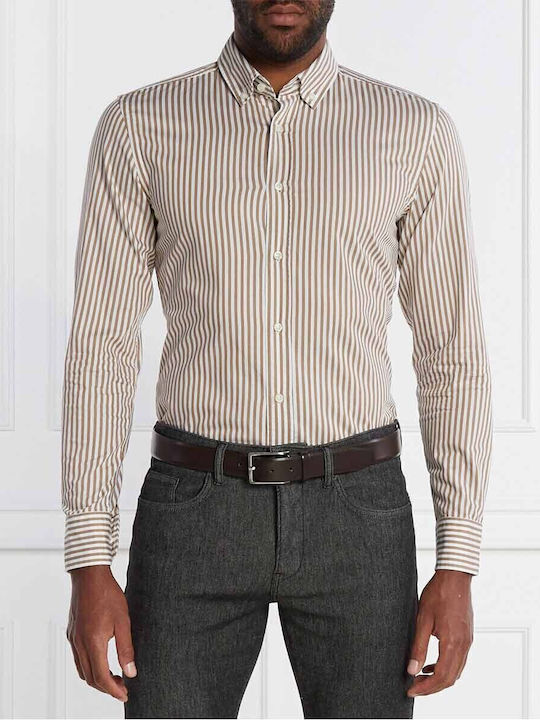 Hugo Boss Men's Shirt Long Sleeve Striped Brown