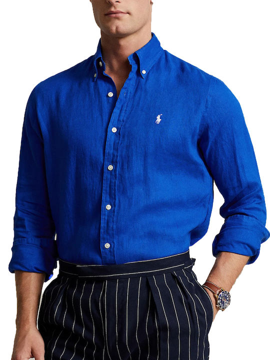 Ralph Lauren Men's Shirt Long Sleeve Linen Blue