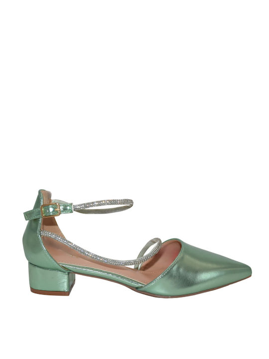 Morena Spain Leather Green Low Heels with Strap